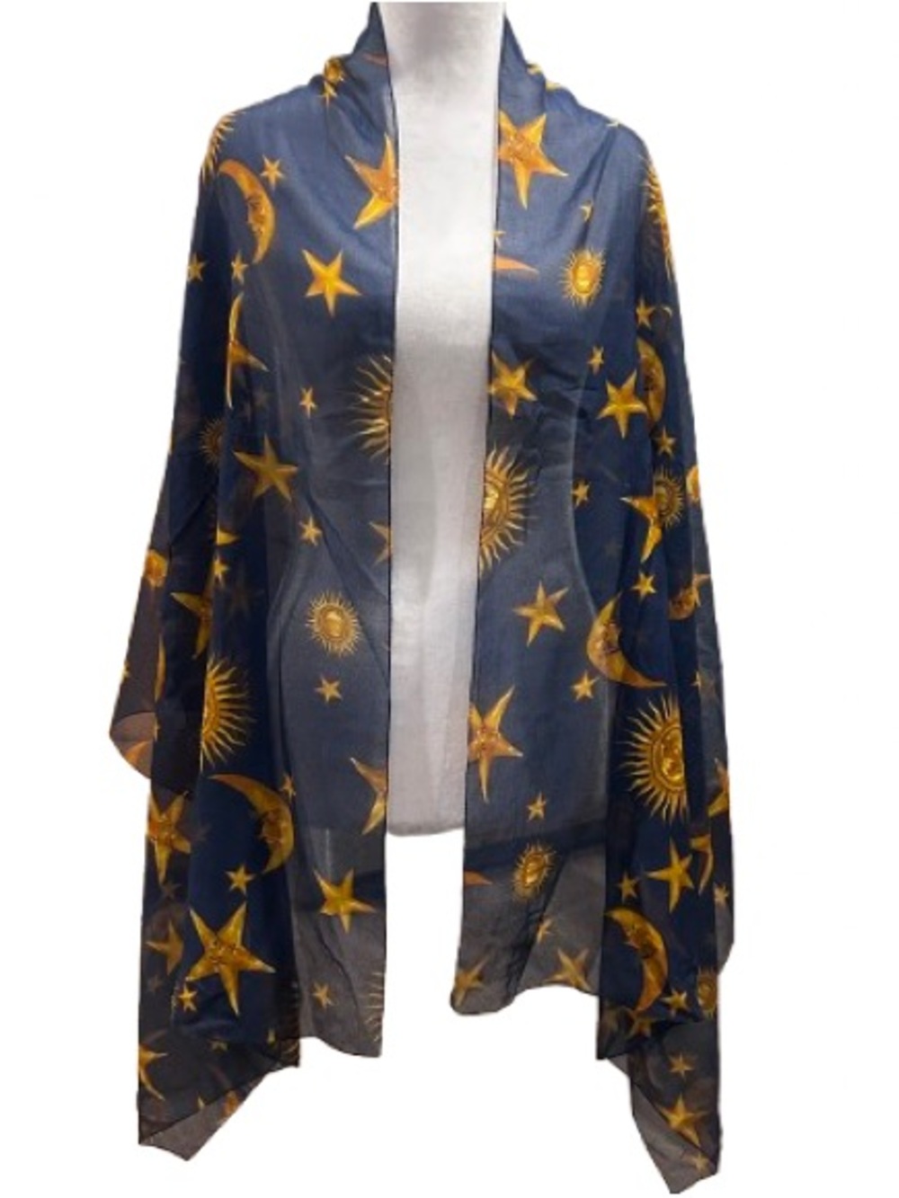 VTG 90s Tie Rack Celestial Sheer Chiffon Scarf Made in Italy Whimsigoth Sun Moon